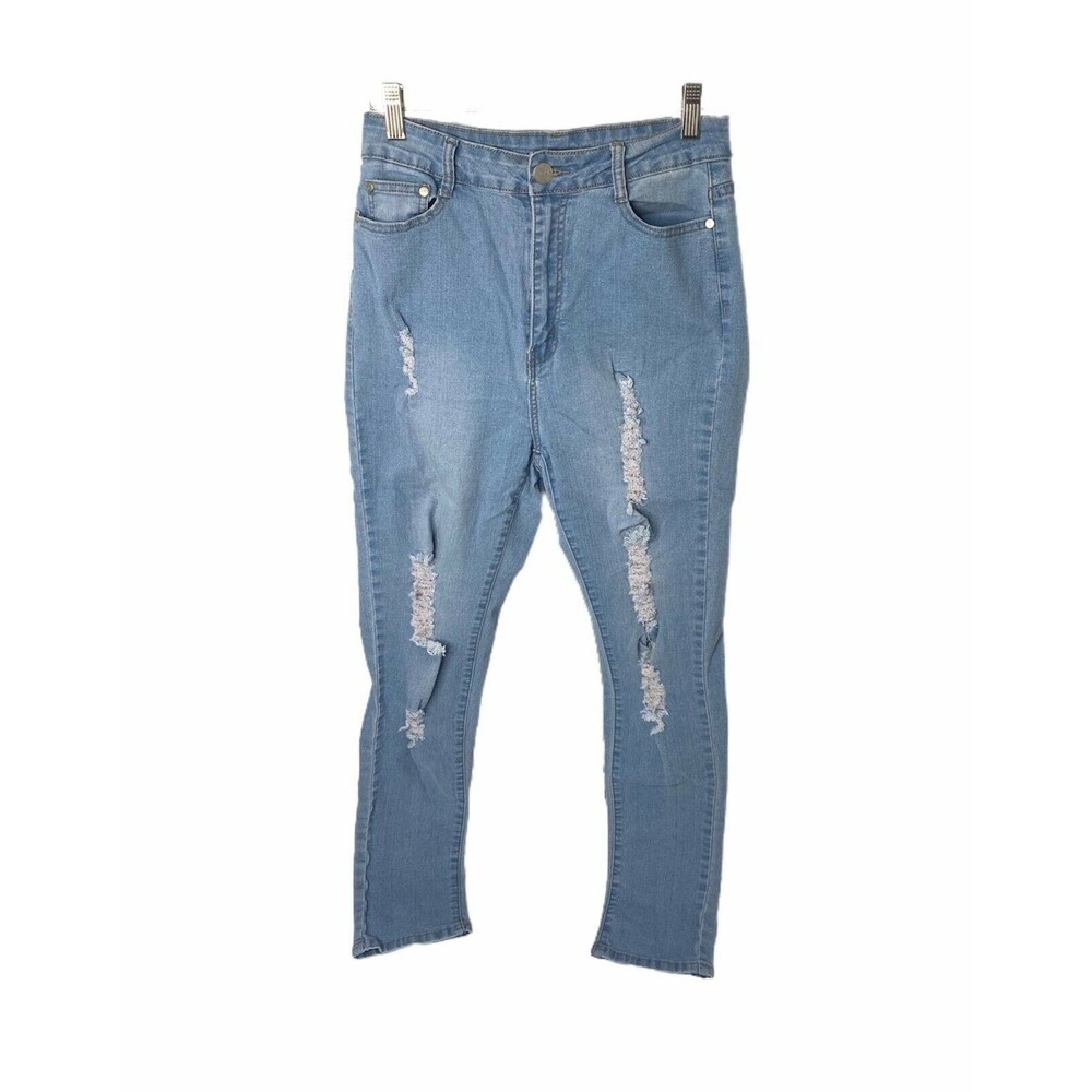 B.O.B. Women’s Skinny Jean's Blue Light Wash Distressed Look Size 13 / 14 X 32